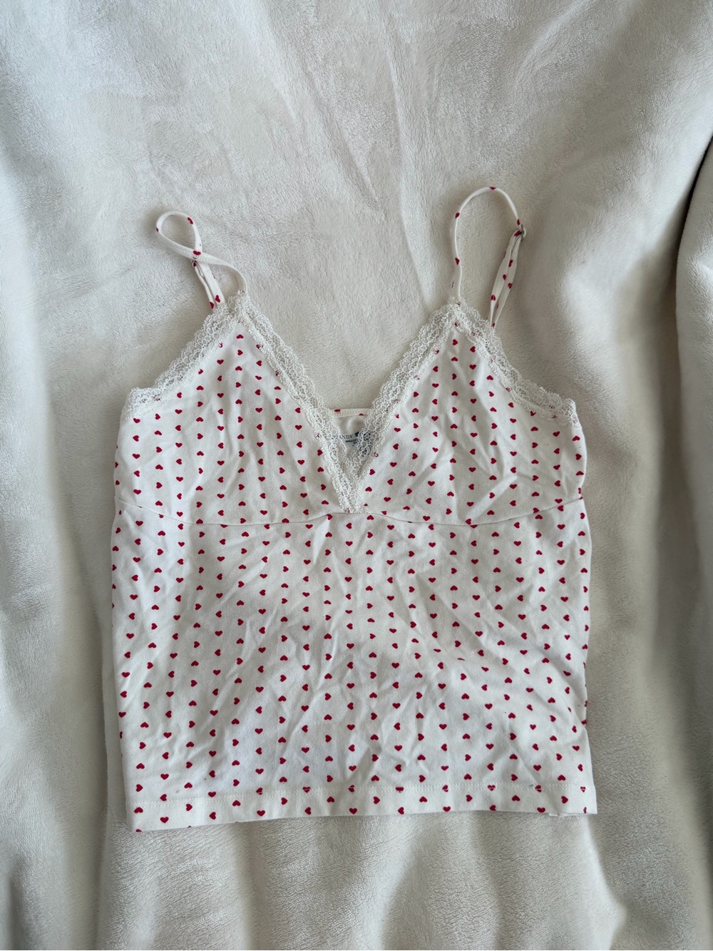 Brandy Melville Amara Heart White Lace-Trim Cami